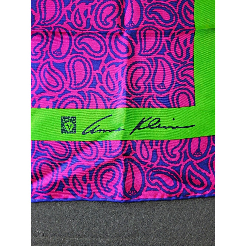Anne Klein Women's Silk Satin Square Scarf Paisley Pink Purple Green Logo